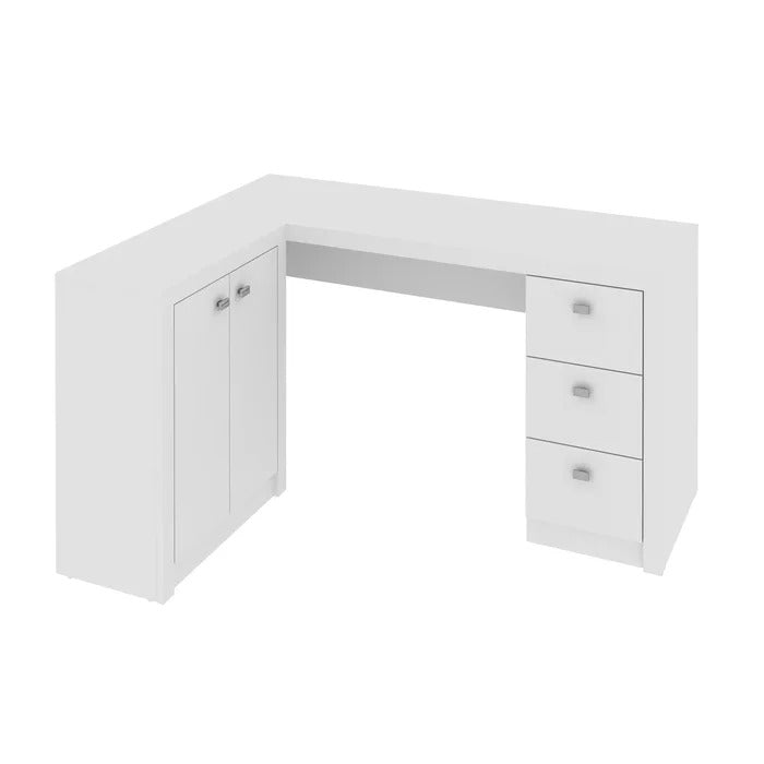 Mesa para Escritório em L com 3 Gavetas e Armários ME4100