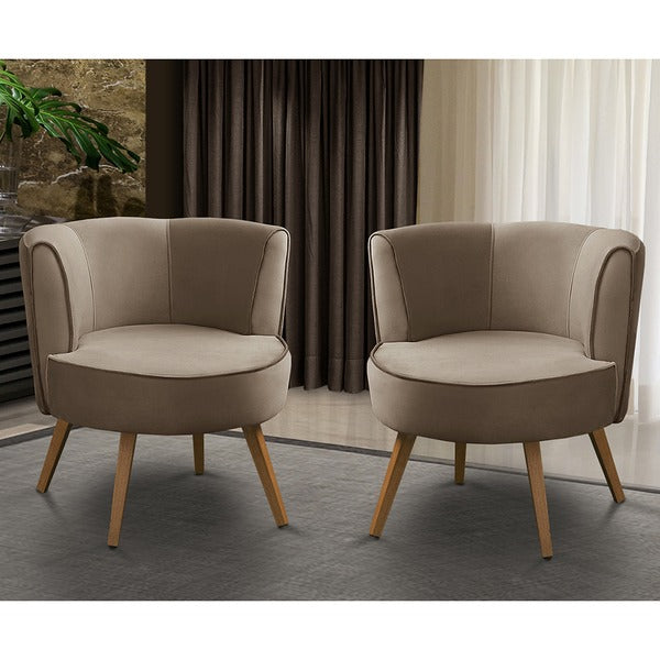 Conjunto com 2 Poltronas Suede Marrom Estrutura de Madeira e Espuma D-26/D-20