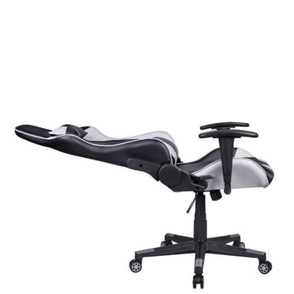 Cadeira Gamer Reclinável em Couro PU Preto e Cinza com Apoio Lombar e Cervical