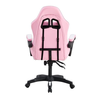 Cadeira Gamer Reclinável em Couro PU Branco e Rosa com Apoio Lombar e Cervical