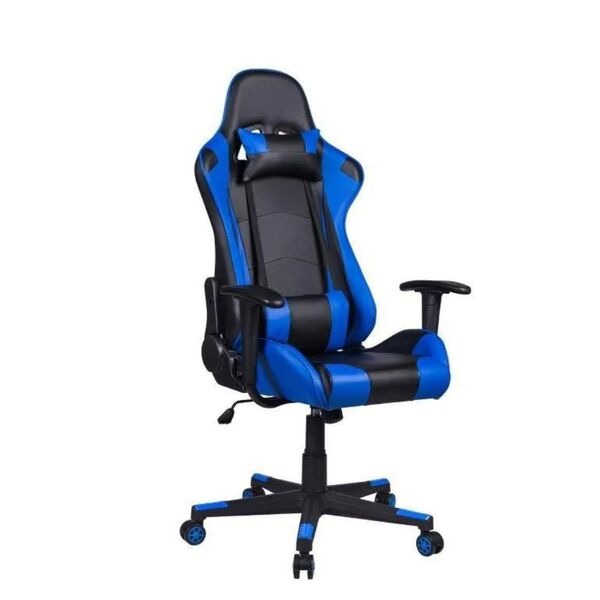 Cadeira Gamer Reclinável com Apoio Lombar e Couro PU Preto e Azul