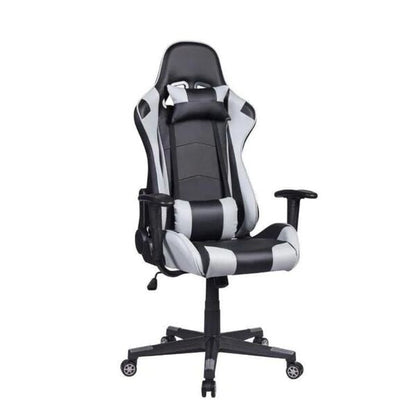 Cadeira Gamer Reclinável em Couro PU Preto e Cinza com Apoio Lombar e Cervical