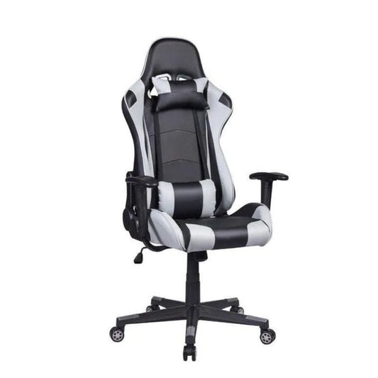 Cadeira Gamer Reclinável em Couro PU Preto e Cinza com Apoio Lombar e Cervical