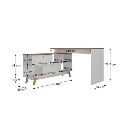Título: Mesa para Escritório Escrivaninha em L Retrô 136x120cm