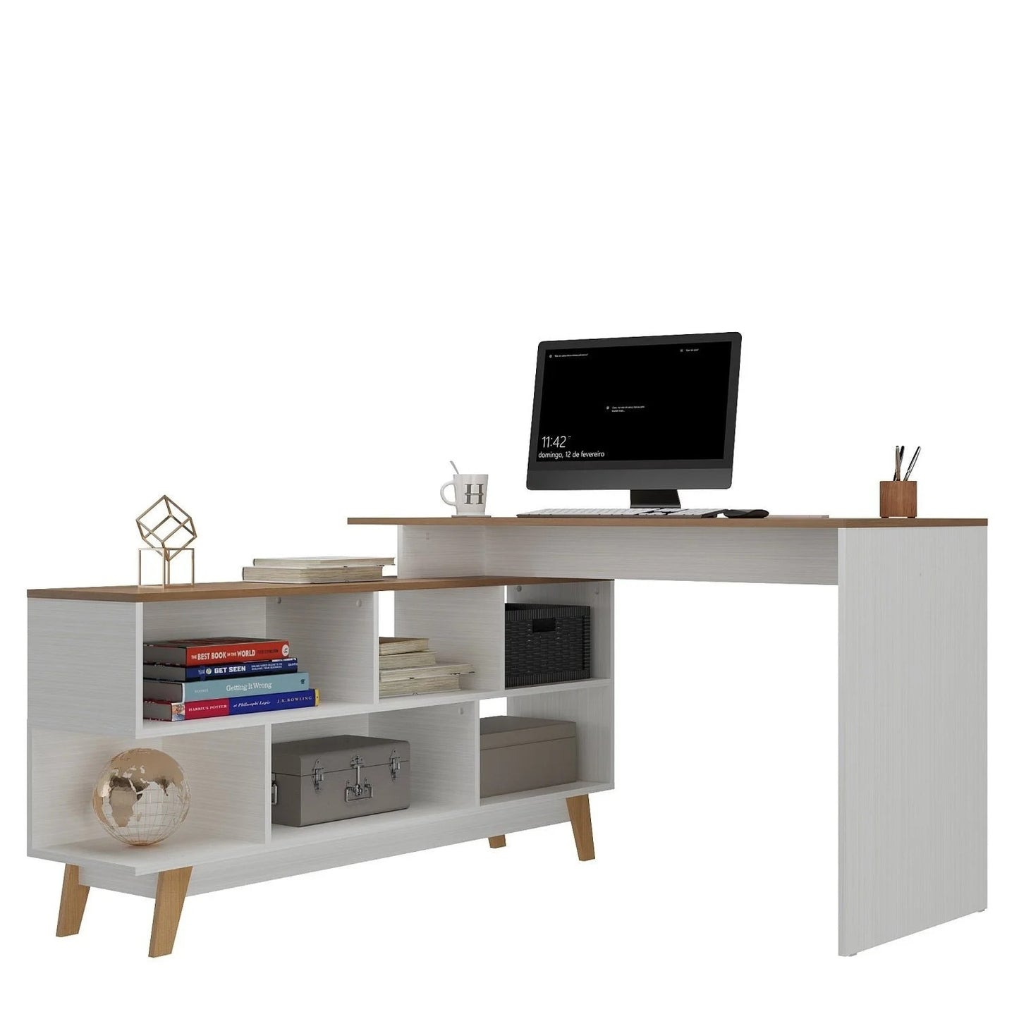 Título: Mesa para Escritório Escrivaninha em L Retrô 136x120cm