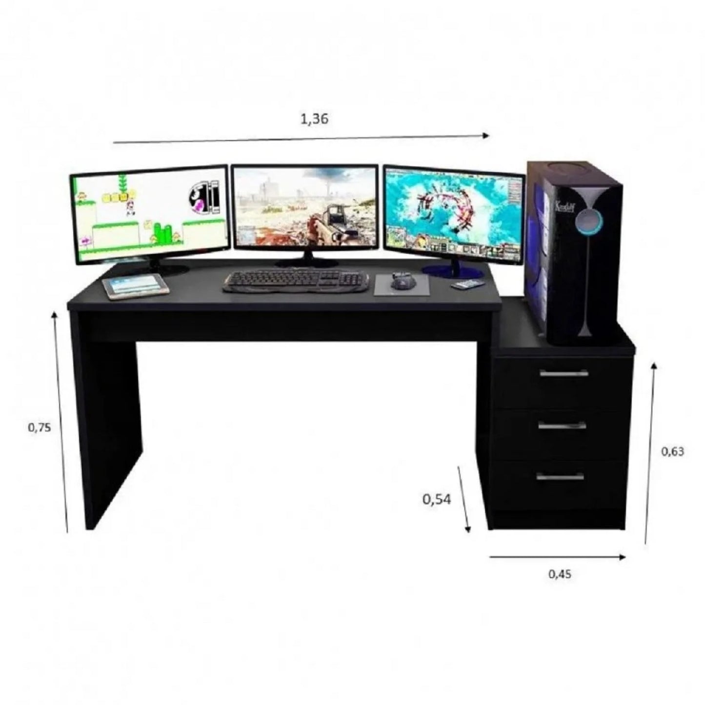 Mesa Gamer Escrivaninha 3 Gavetas DRX5000