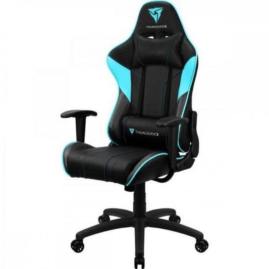 Cadeira Gamer Reclinável Couro Sintético Preto Azul com Almofadas EC3