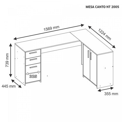 Mesa de Escritório em L 2 Gavetas 3 Portas Office NT 2005