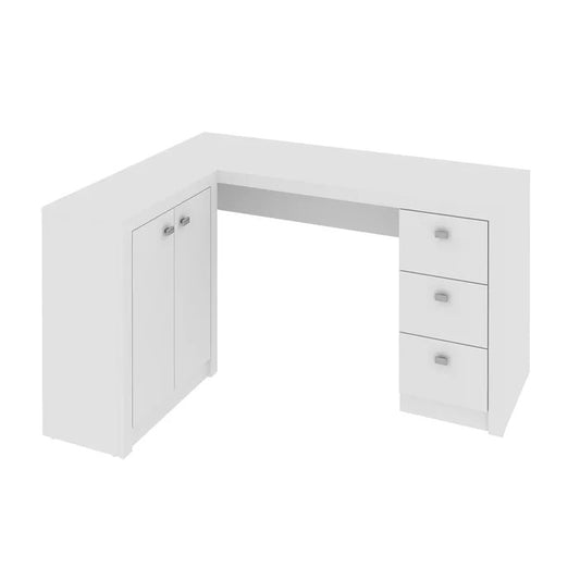Mesa para Escritório em L com 3 Gavetas e Armários ME4100