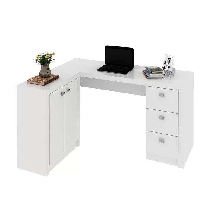 Mesa para Escritório em L com 3 Gavetas e Armários ME4100