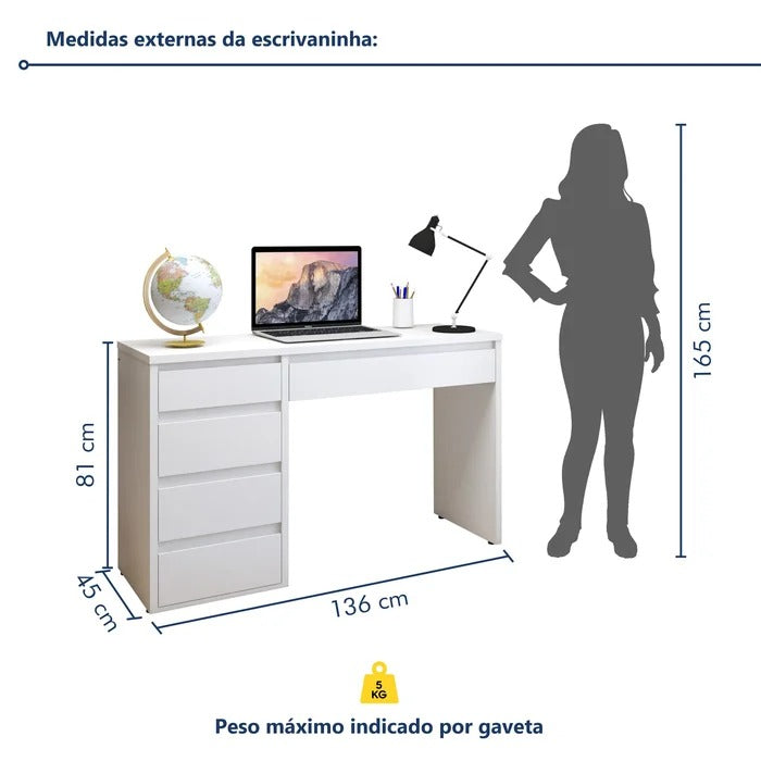 Escrivaninha 5 Gavetas 100% MDF Berlim Yescasa