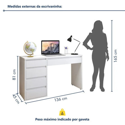 Escrivaninha 5 Gavetas 100% MDF Berlim Yescasa