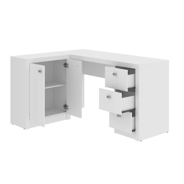 Mesa para Escritório em L com 3 Gavetas e Armários ME4100