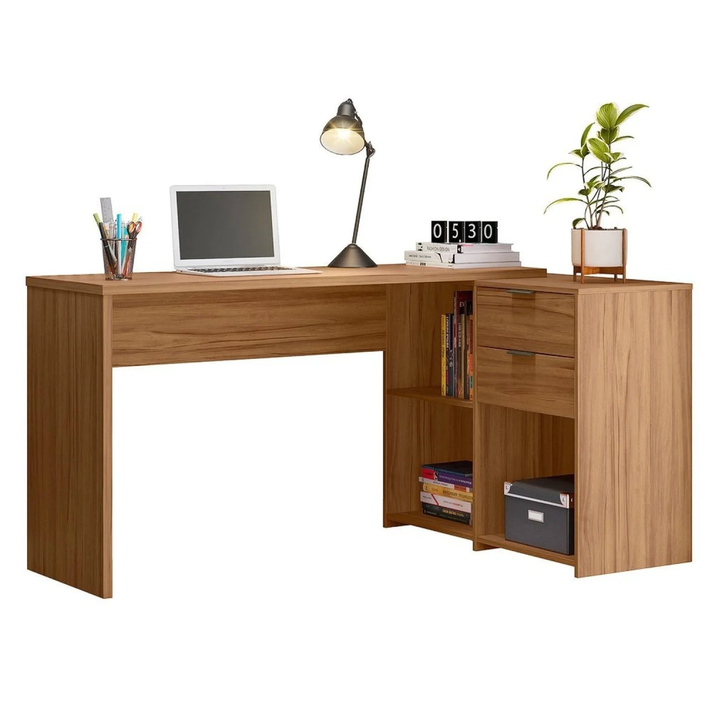 Mesa de Escritório em L 2 Gavetas 3 Nichos Office NT 2060