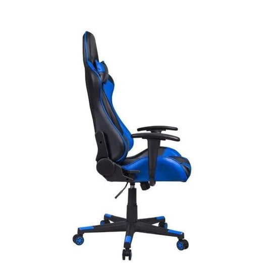 Cadeira Gamer Reclinável com Apoio Lombar e Couro PU Preto e Azul