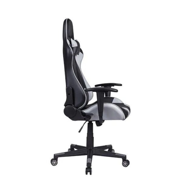Cadeira Gamer Reclinável em Couro PU Preto e Cinza com Apoio Lombar e Cervical