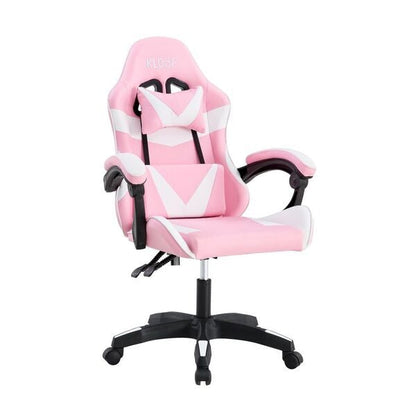 Cadeira Gamer Reclinável em Couro PU Branco e Rosa com Apoio Lombar e Cervical