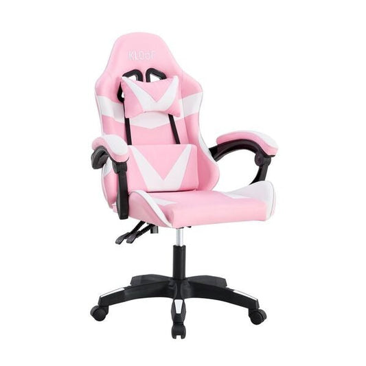 Cadeira Gamer Reclinável em Couro PU Branco e Rosa com Apoio Lombar e Cervical