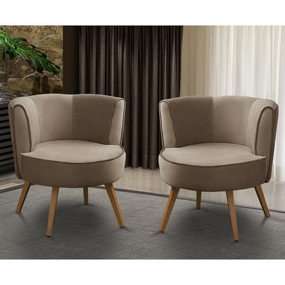 Conjunto com 2 Poltronas Suede Marrom Estrutura de Madeira e Espuma D-26/D-20