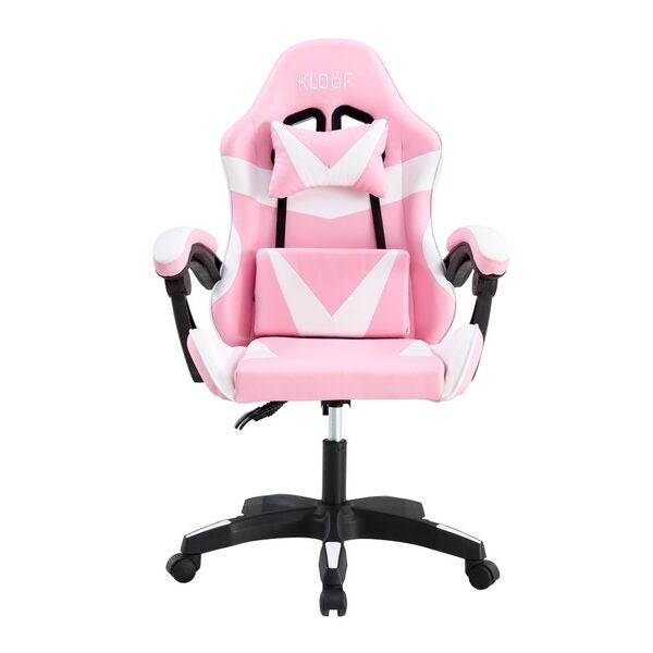 Cadeira Gamer Reclinável em Couro PU Branco e Rosa com Apoio Lombar e Cervical