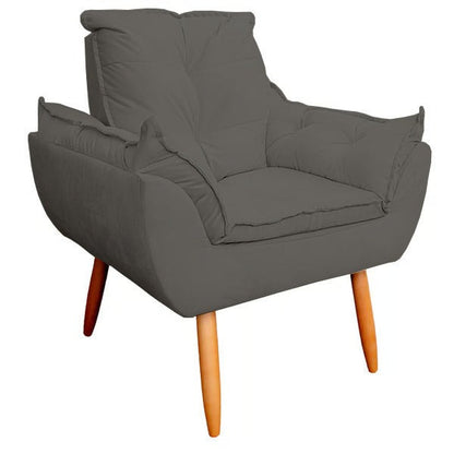 Conjunto com 2 Poltronas Opala em Tecido Grafite com Pés Palito