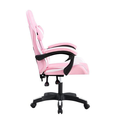 Cadeira Gamer Reclinável em Couro PU Branco e Rosa com Apoio Lombar e Cervical