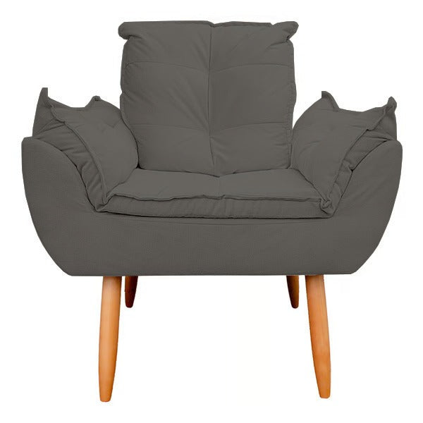 Conjunto com 2 Poltronas Opala em Tecido Grafite com Pés Palito